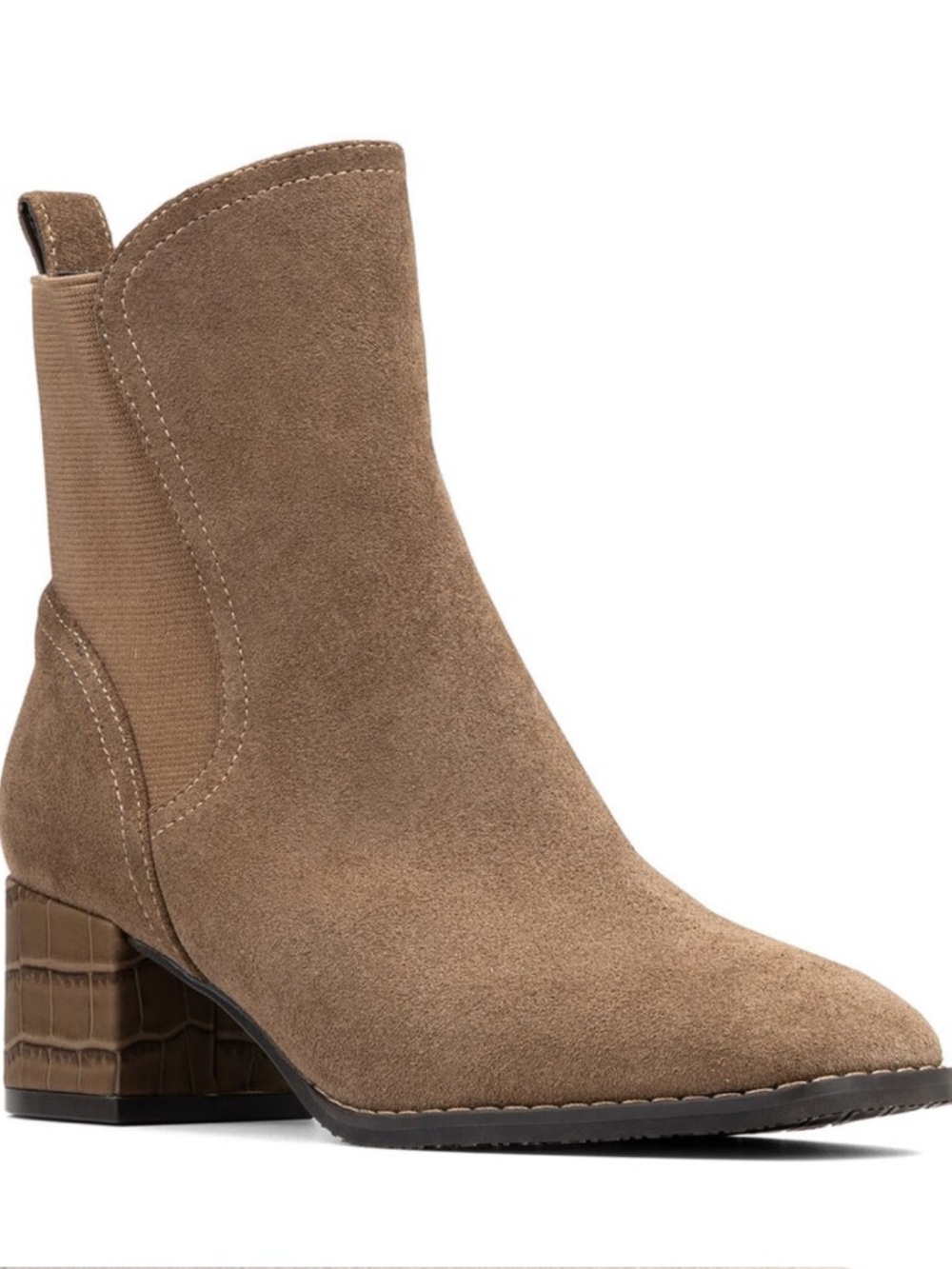 NEW Donald Pliner Contrast Block Heel Bootie in Dark Taupe